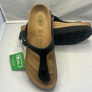 Papillio Birkenstock Gizeh Black Grooved Vegan 39 8 8.5 regular fit NWT New